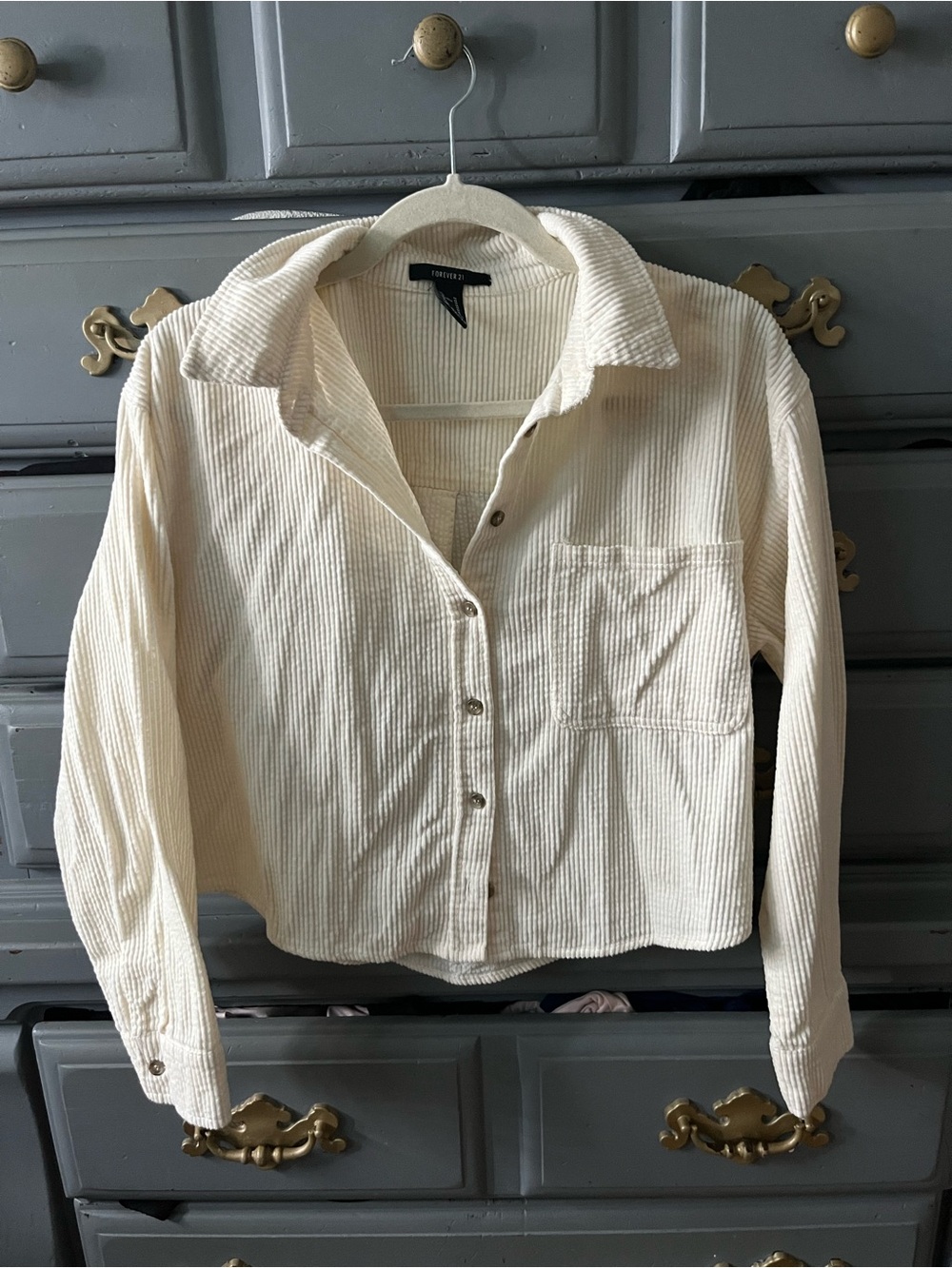 Forever 21 Cream Corduroy Button-Down Shirt